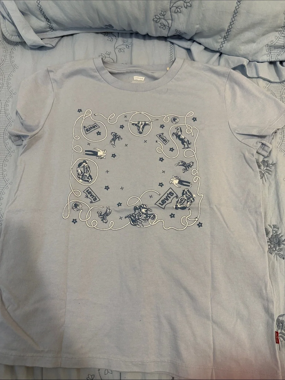 Levi's Light Blue Short Sleeve Graphic Tee with Western Bandana Print